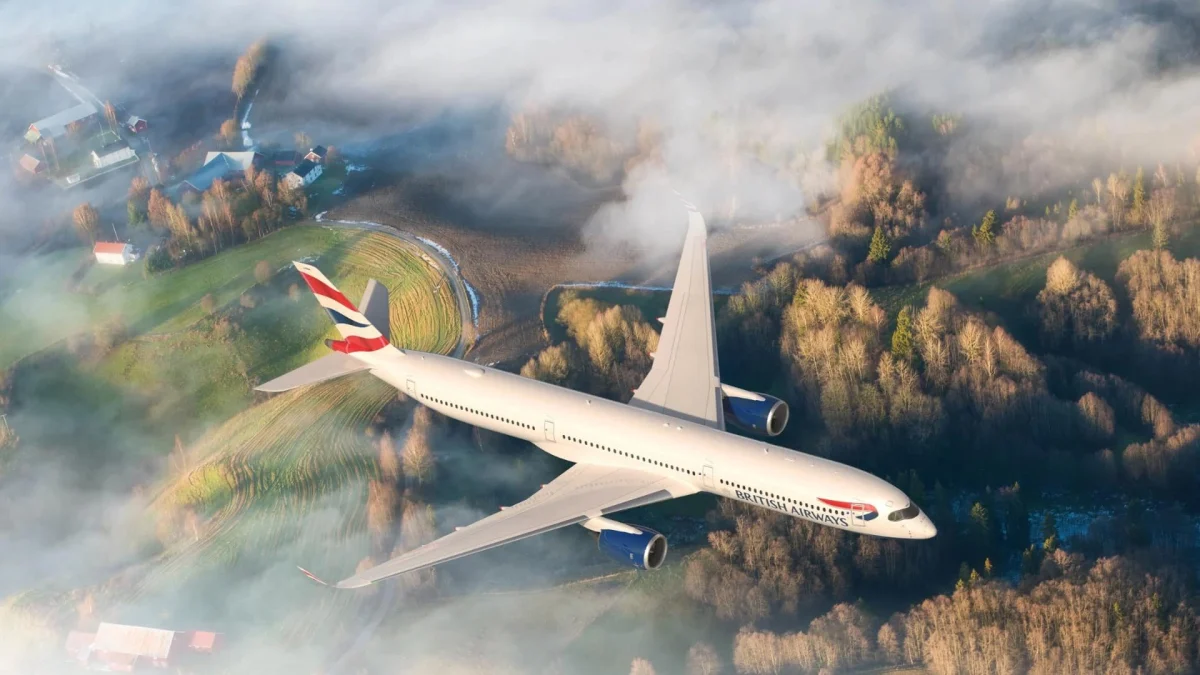 British Airways aircraft parked at a London Heathrow airport terminal gate, ready for international travel.