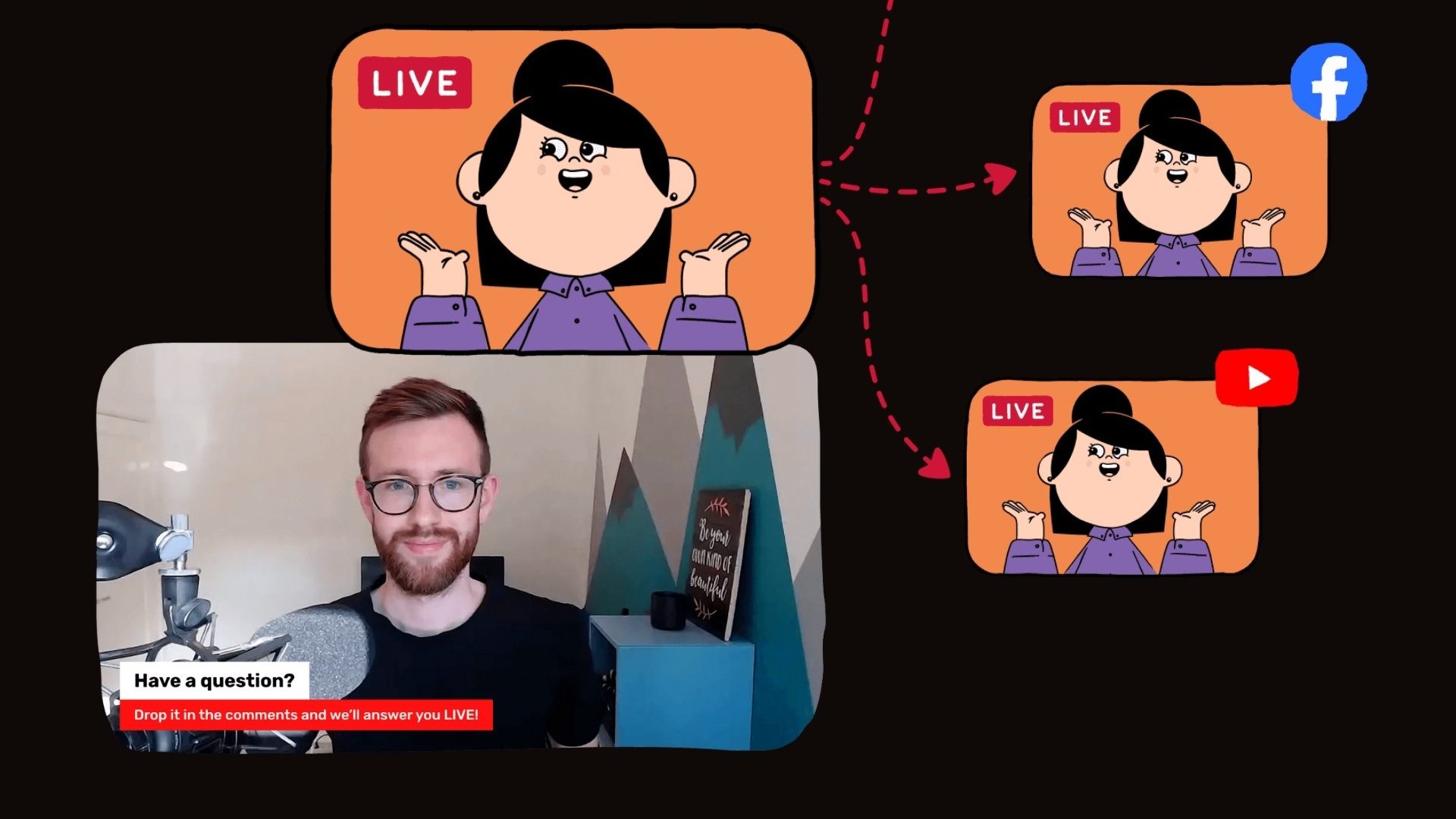 Restream brand cover image featuring professional live streaming software interface for multi-platform broadcasting.