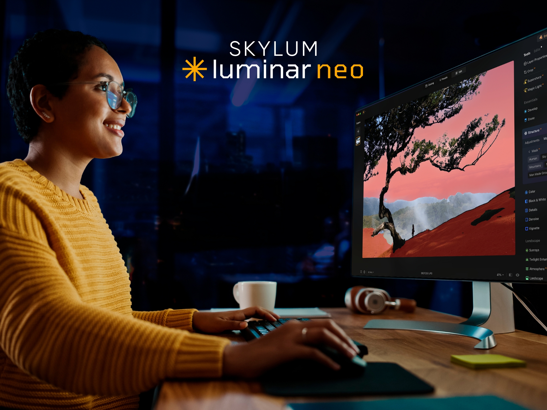 Luminar Neo Discount Code Luminar Neo software cover - photo editing, AI-powered image enhancement, Skylum photo software. 1920x1440