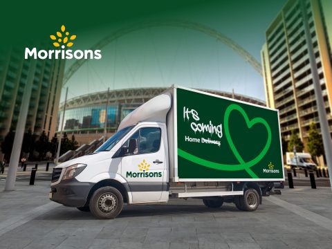Morrisons Morrisons online grocery shopping cover. Fresh produce, meat, and groceries displayed. UK online grocery delivery.