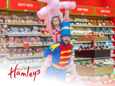 Hamleys Hamleys store cover, featuring toys and a vibrant atmosphere. Luxury toy retailer, children's gifts, toy store, shopping, deals.