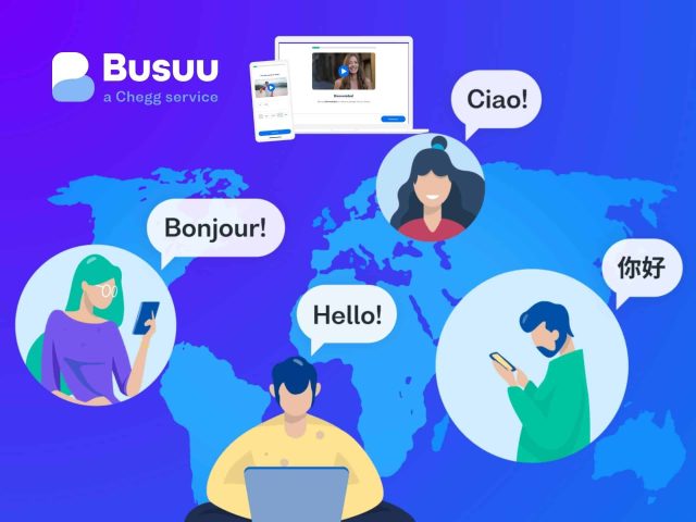 Busuu Busuu mobile app interface showcasing language learning lessons and progress. Focus on interactive exercises and vocabulary building.