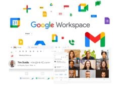 Google Workspace: Professional collaboration and productivity suite. Image showcasing user interface with apps like Gmail, Calendar, Drive. Cloud-based productivity tools for business.