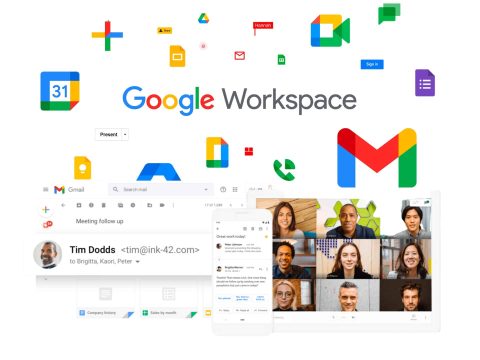 Google Workspace: Professional collaboration and productivity suite. Image showcasing user interface with apps like Gmail, Calendar, Drive. Cloud-based productivity tools for business.