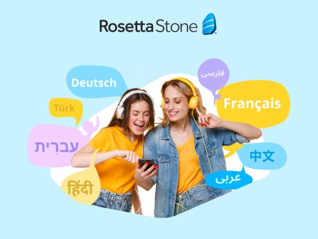 Rosetta Stone Rosetta Stone language learning book cover, vibrant design, educational software, language courses, learn English, French, Spanish, German.