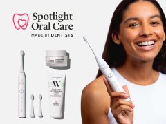 Spotlight on oral care: healthy teeth, clean smile, dental hygiene. Oral health products, brushing, flossing, dental care tips.