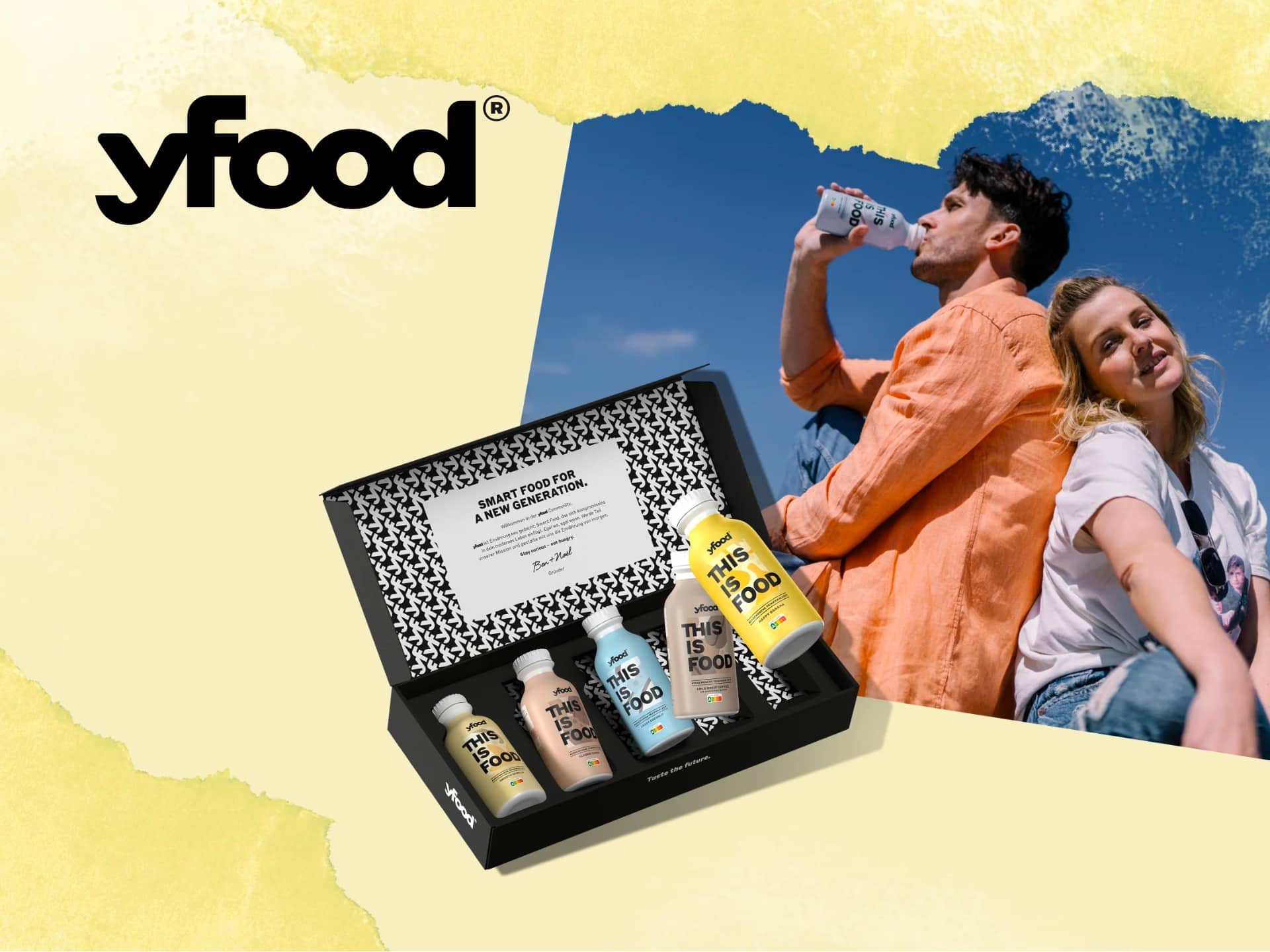 yfood taster pack box with assorted ready-to-drink nutrition bottles
