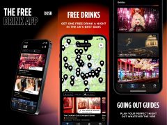 Dusk app cover: Modern mobile app design featuring a vibrant sunset gradient, showcasing a sleek and user-friendly interface for deals, savings, and shopping.