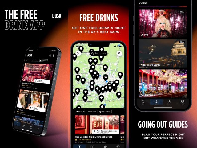 DUSK Dusk app cover: Modern mobile app design featuring a vibrant sunset gradient, showcasing a sleek and user-friendly interface for deals, savings, and shopping.