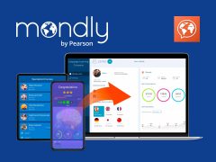 Mondly app interface showcasing language learning lessons and interactive exercises. Focus on mobile learning and language practice for beginners and advanced learners alike.
