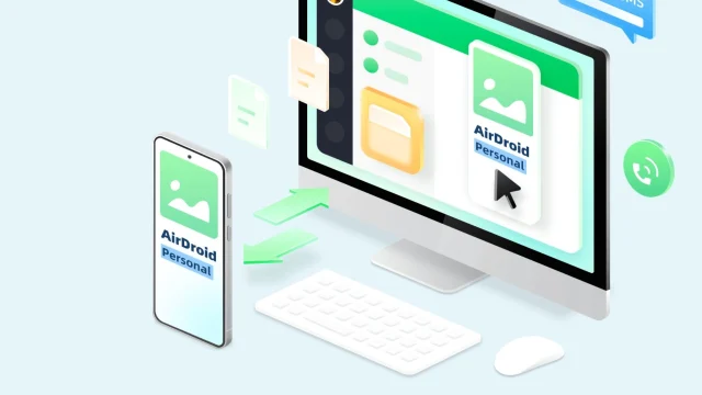 AirDroid software interface displayed on a laptop screen for seamless mobile device management and file transfer.
