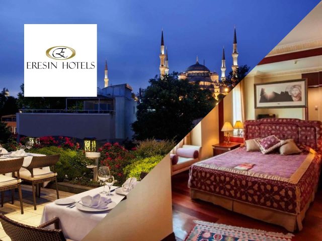 Eresin Hotels Eresin Hotels cover image. Modern hotel exterior, welcoming atmosphere, luxury accommodations. Travel, hotels, vacation, Istanbul, Turkey.