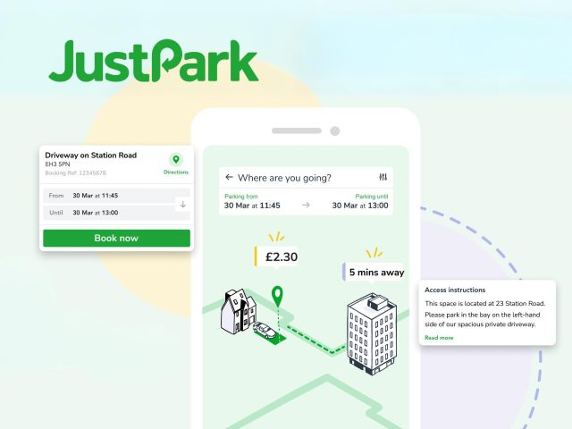 JustPark parking cover, modern design, outdoor parking solution, parking garage entrance.