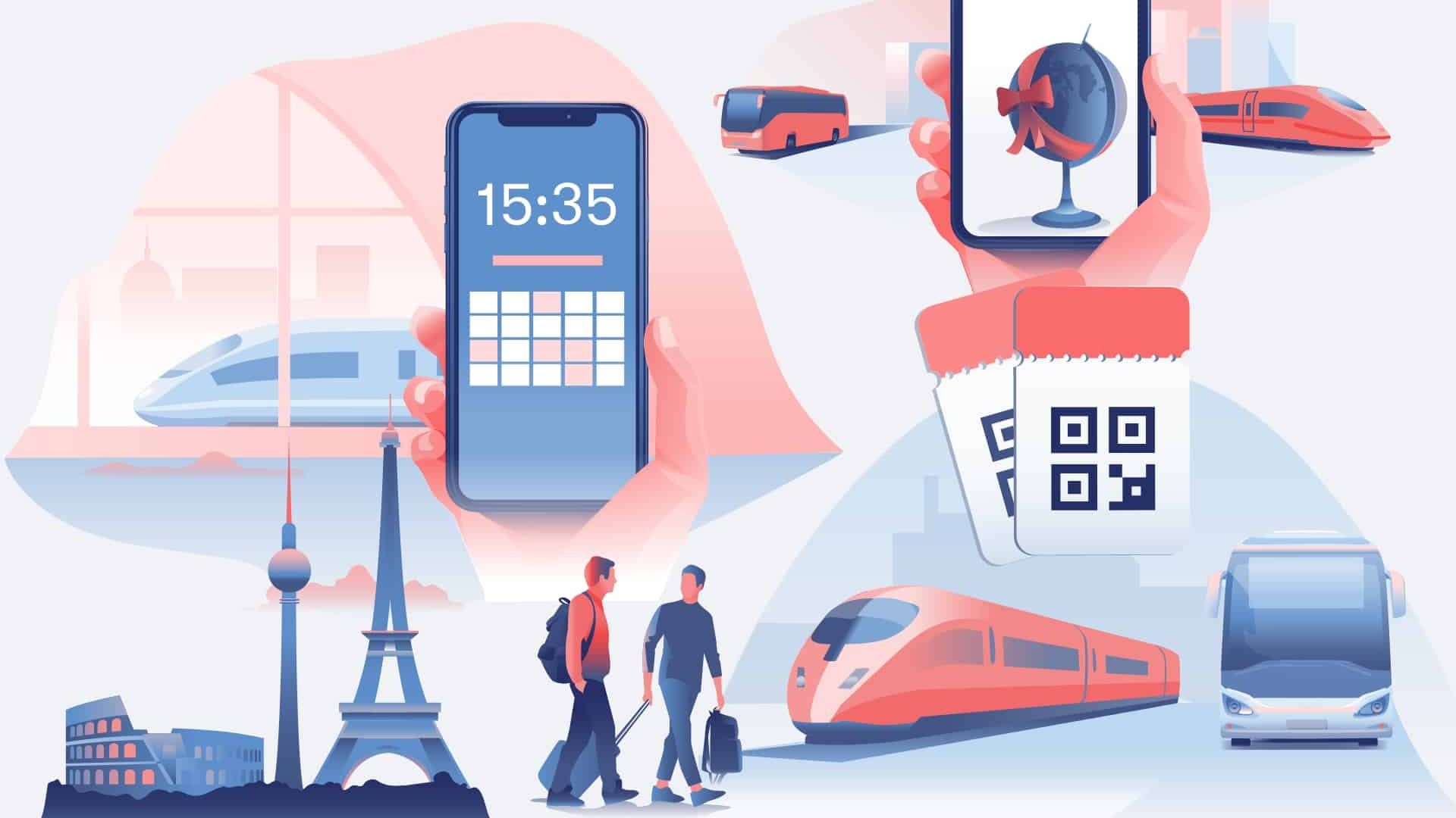 Omio travel platform interface showing discounted train and coach tickets for affordable European travel journeys.