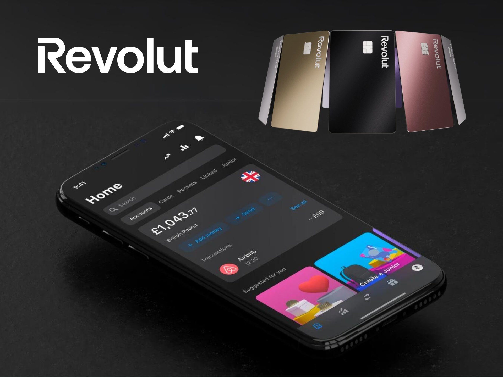 Revolut mobile app interface showcasing financial management, budgeting, and user-friendly design. Digital banking, money management, finance app.