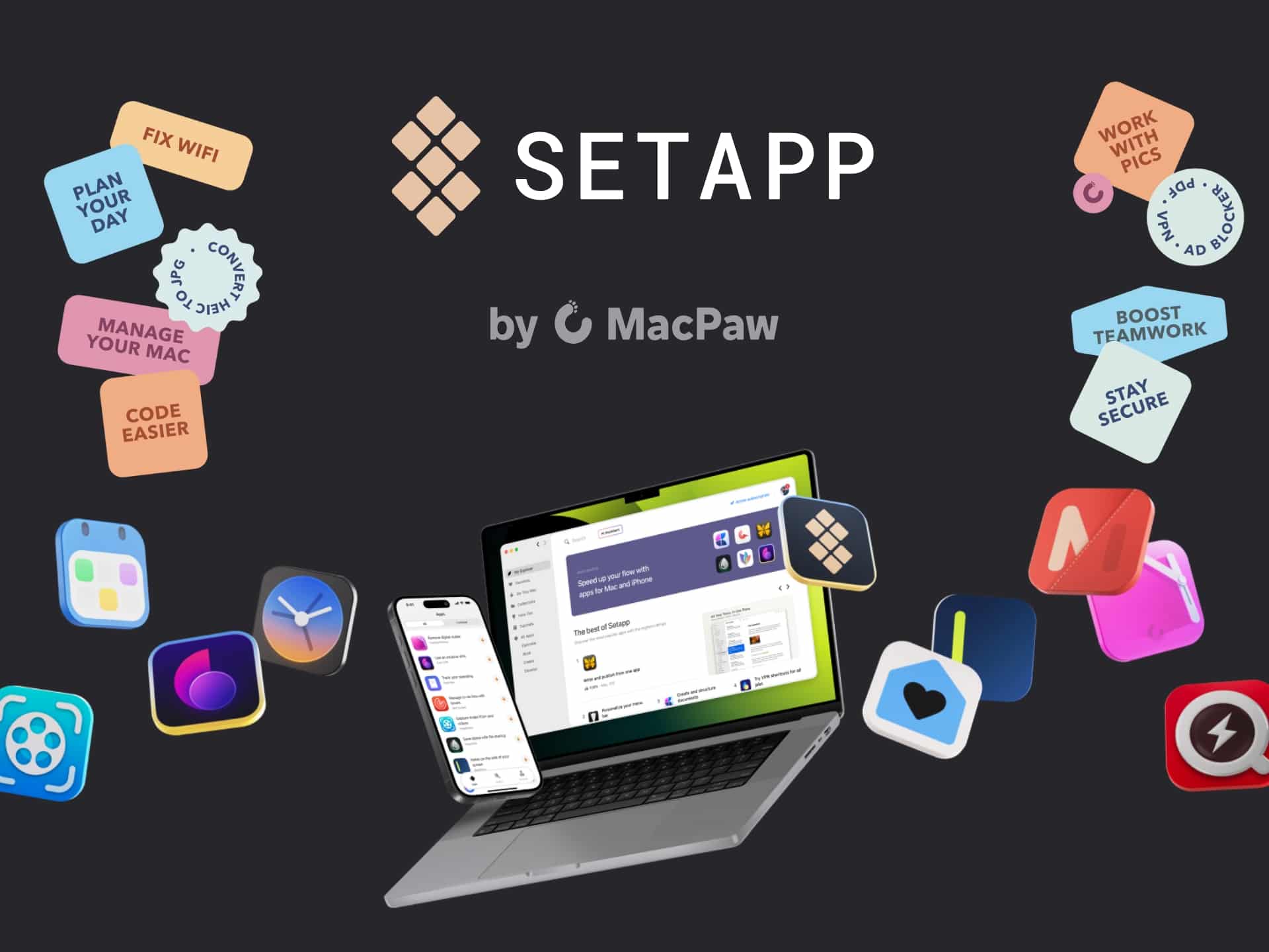 Setapp Promo Code Setapp 2025 cover art featuring a vibrant array of apps, highlighting subscription services and software deals.