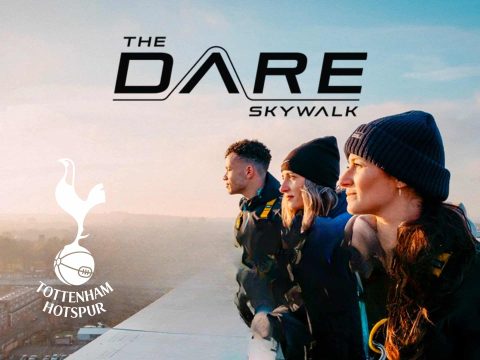 The Dare Skywalk Tottenham Hotspur The Dare Skywalk - Official Club Image. Stadium view, vibrant colors, football fans.