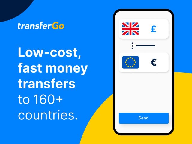 TransferGo TransferGo logo against a blurred background, emphasizing international money transfer services and secure transactions.
