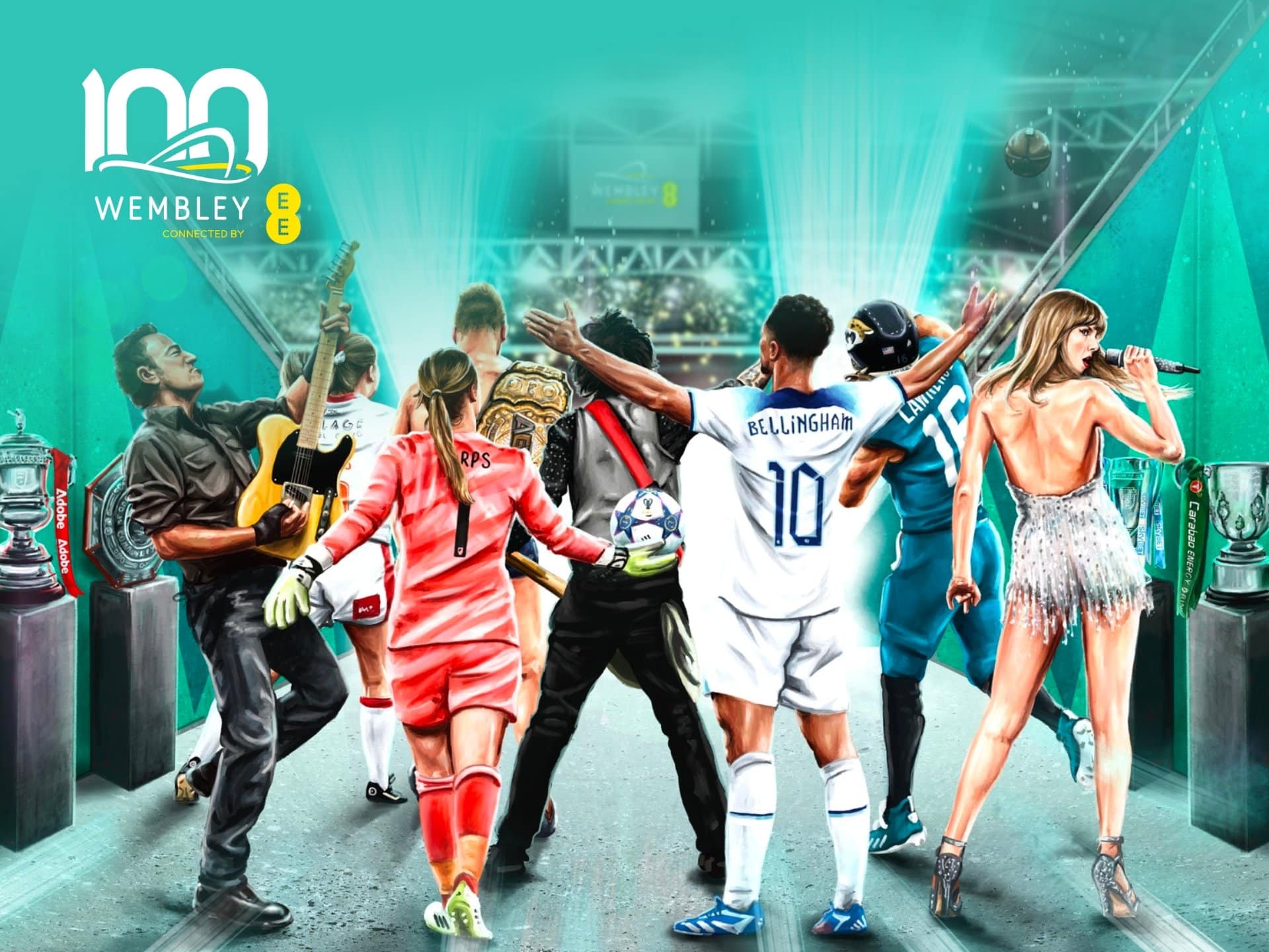 Wembley Stadium Tour Discount Code Wembley Stadium tour cover art, featuring a vibrant cityscape and stadium silhouette. Concert promotion, music tour, London events.