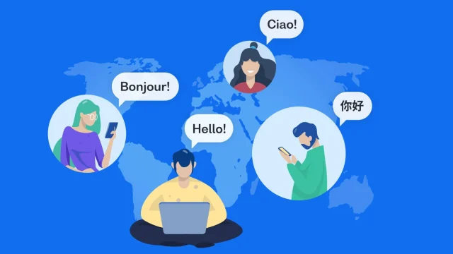 Busuu language learning platform interface on a laptop screen showing online course progress and vocabulary lessons.