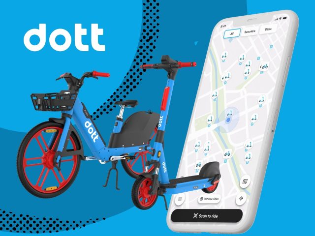 Dott scooter ebike, sleek urban electric scooter for commuting. Modern design, comfortable ride. Available for sale.