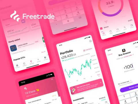 FreeTrade Freetrade mobile app interface showcasing investment options and user dashboard. Easy stock trading, crypto, and ETF access.