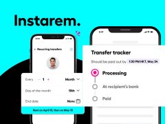 InstaRem money transfer logo on a modern background, highlighting fast and secure international money transfer services.