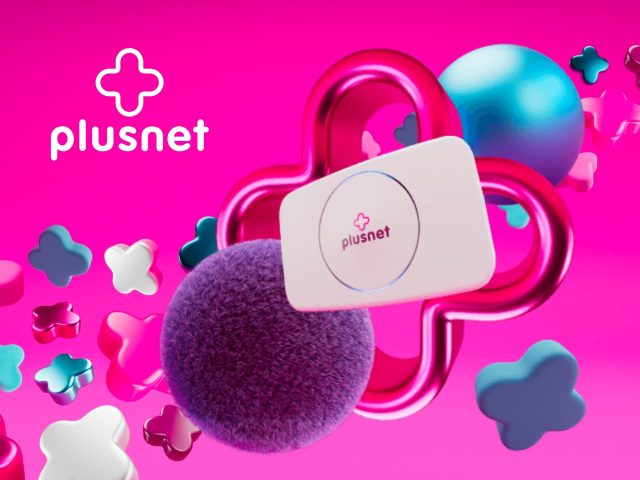 Plusnet broadband promotional image featuring home network, internet speed, and TV services. Broadband deals, internet offers, home internet, TV packages, fiber optic internet.