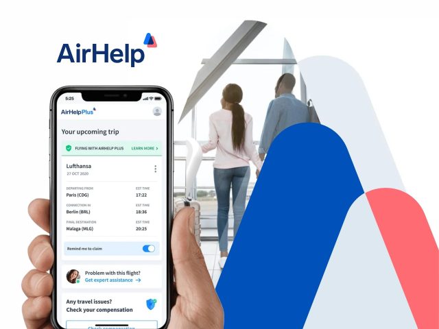 AirHelp logo on a clean white background. Travel compensation, flight disruptions, travel insurance.