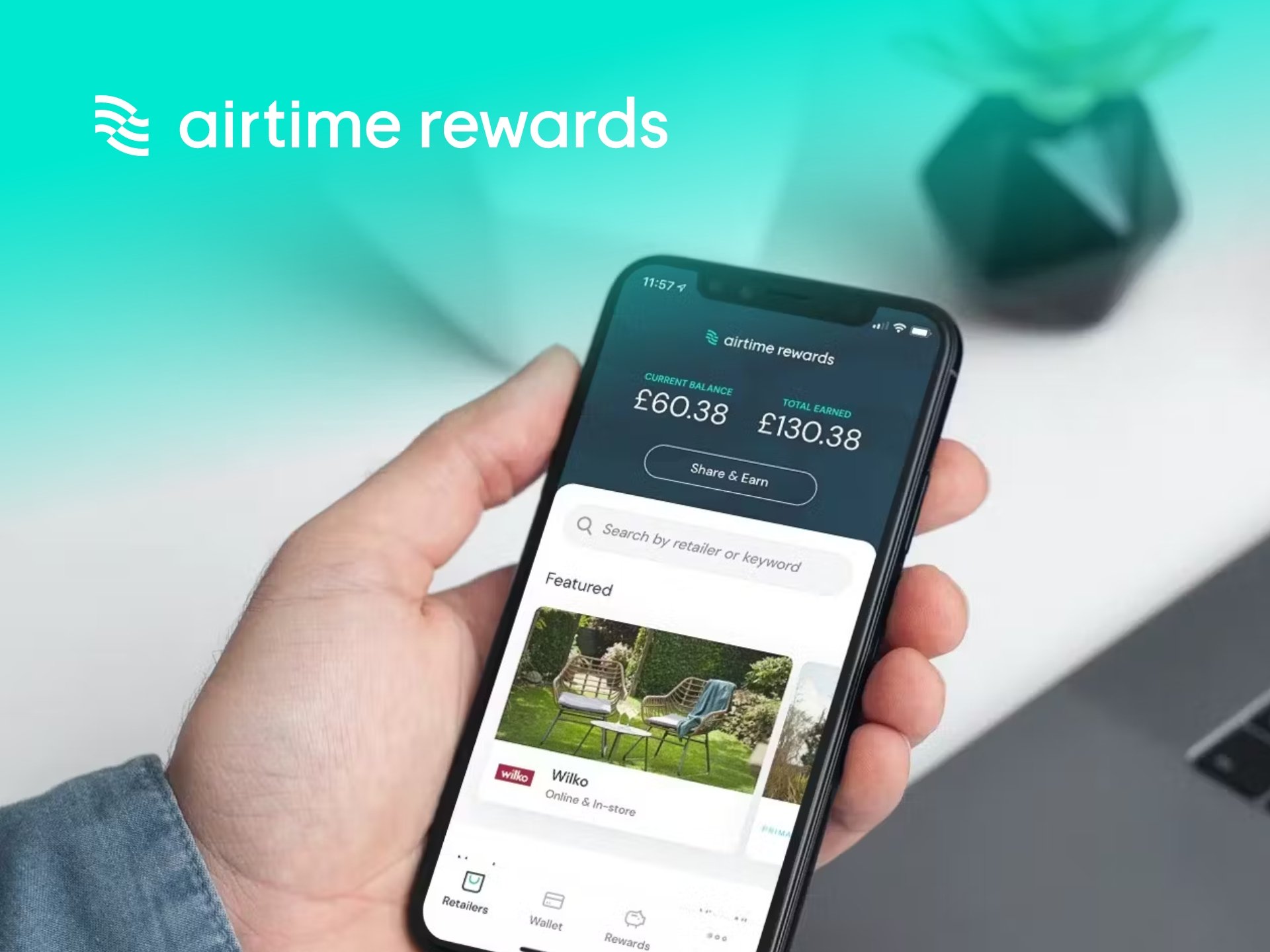 Airtime Rewards app interface showcasing rewards and benefits. Mobile app for mobile airtime top-ups and exclusive deals.