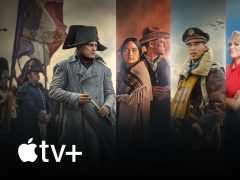 Apple TV+ cover art featuring a diverse cast of characters, highlighting the streaming service's diverse content and shows.