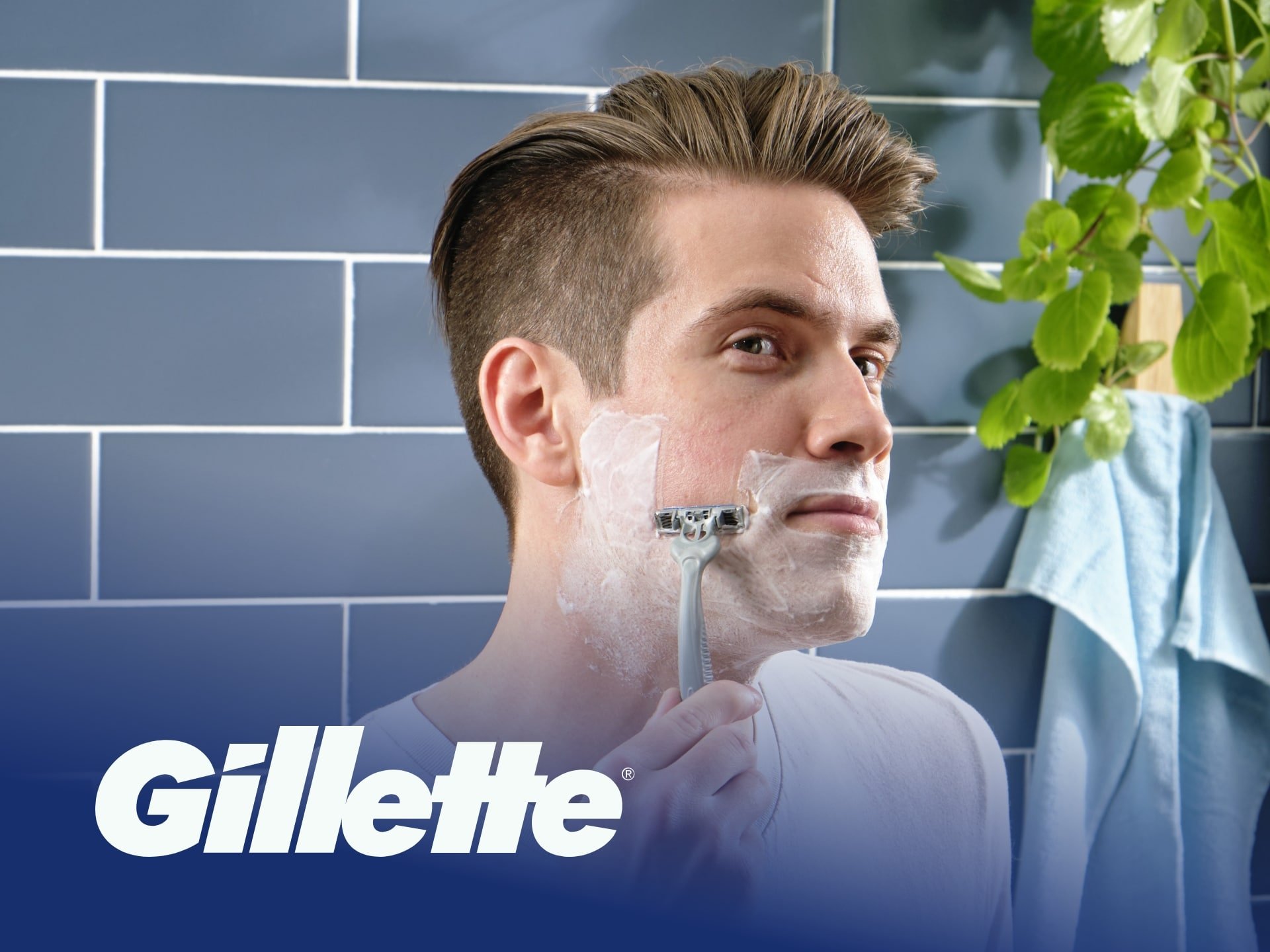 Gillette Promo Code Gillette razor and shaving cream advertisement - premium grooming, men's grooming, shaving supplies, Gillette brand, 1920x1440