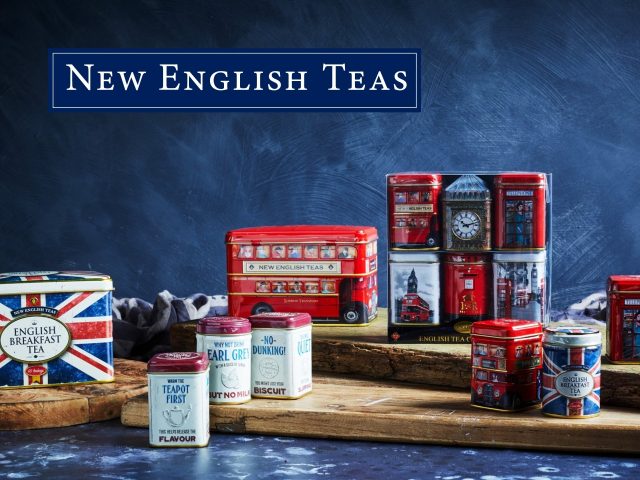 New English Teas New English Teas brand image, premium loose leaf tea, elegant packaging, tea collection, online shopping.