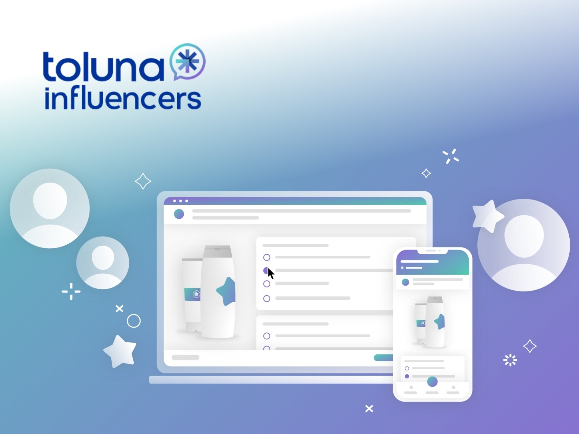 Toluna Referral Toluna Influencers cover image featuring diverse individuals, social media marketing, survey panels, and influencer campaigns.