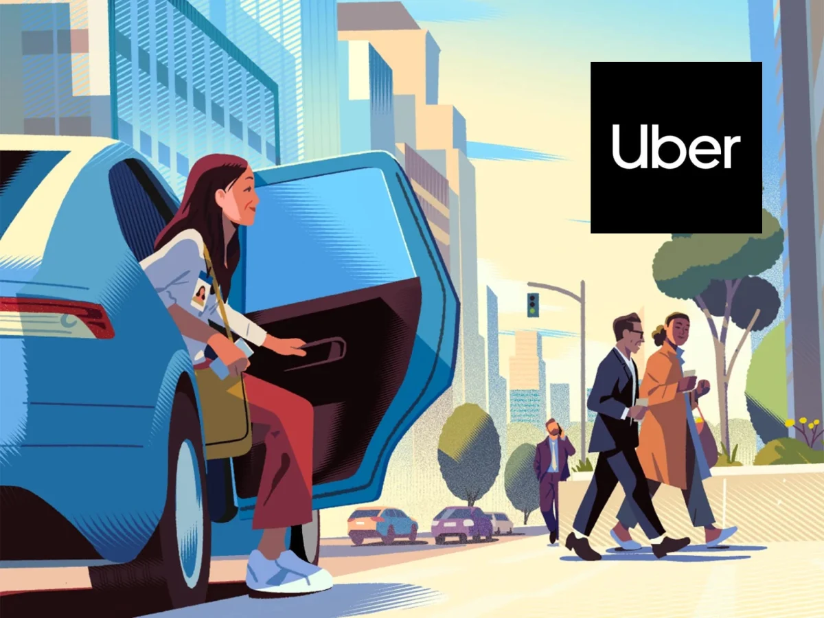 Uber mobile app interface on a smartphone screen, representing ride-hailing and food delivery services in the UK.