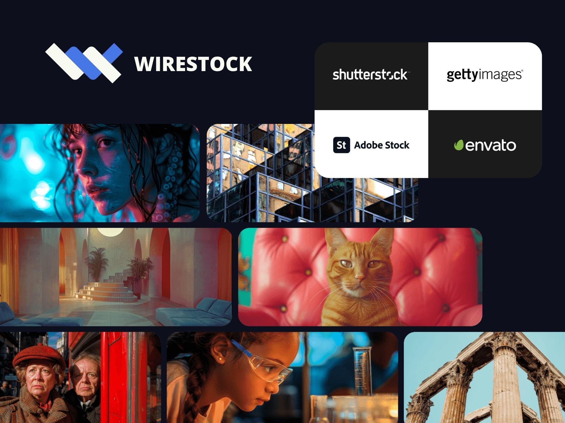 Wirestock new cover - fresh design, modern branding, stock photo. High resolution, 1920x1440.