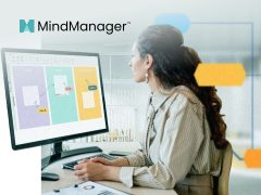 MindManager software interface showcasing a mind map, productivity tool for brainstorming, project planning, and organization. Visual representation of ideas and workflows.