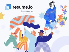 Resume.io cover page featuring professional resume templates and career advice. Modern design, job search assistance.