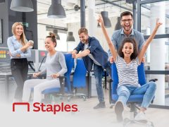 Staples UK promotional cover featuring office supplies, stationery, and deals.