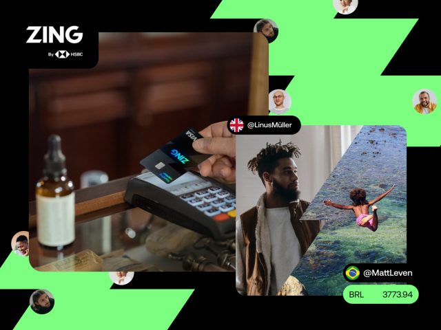 Zing Zing by HSBC mobile app interface showcasing financial products and services. Digital banking, savings, and investments.