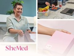 Shemed brand cover image featuring modern design with logo, website address, and subtle background. Perfect for website banners.