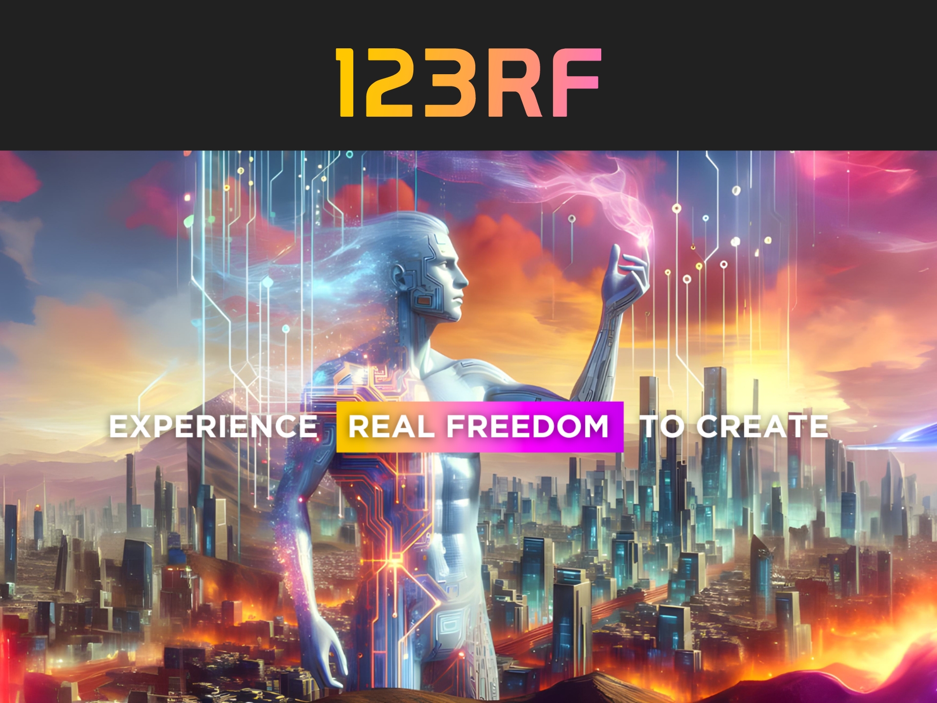 123RF brand cover: clean design, professional image, stock photo for business, marketing, and advertising.