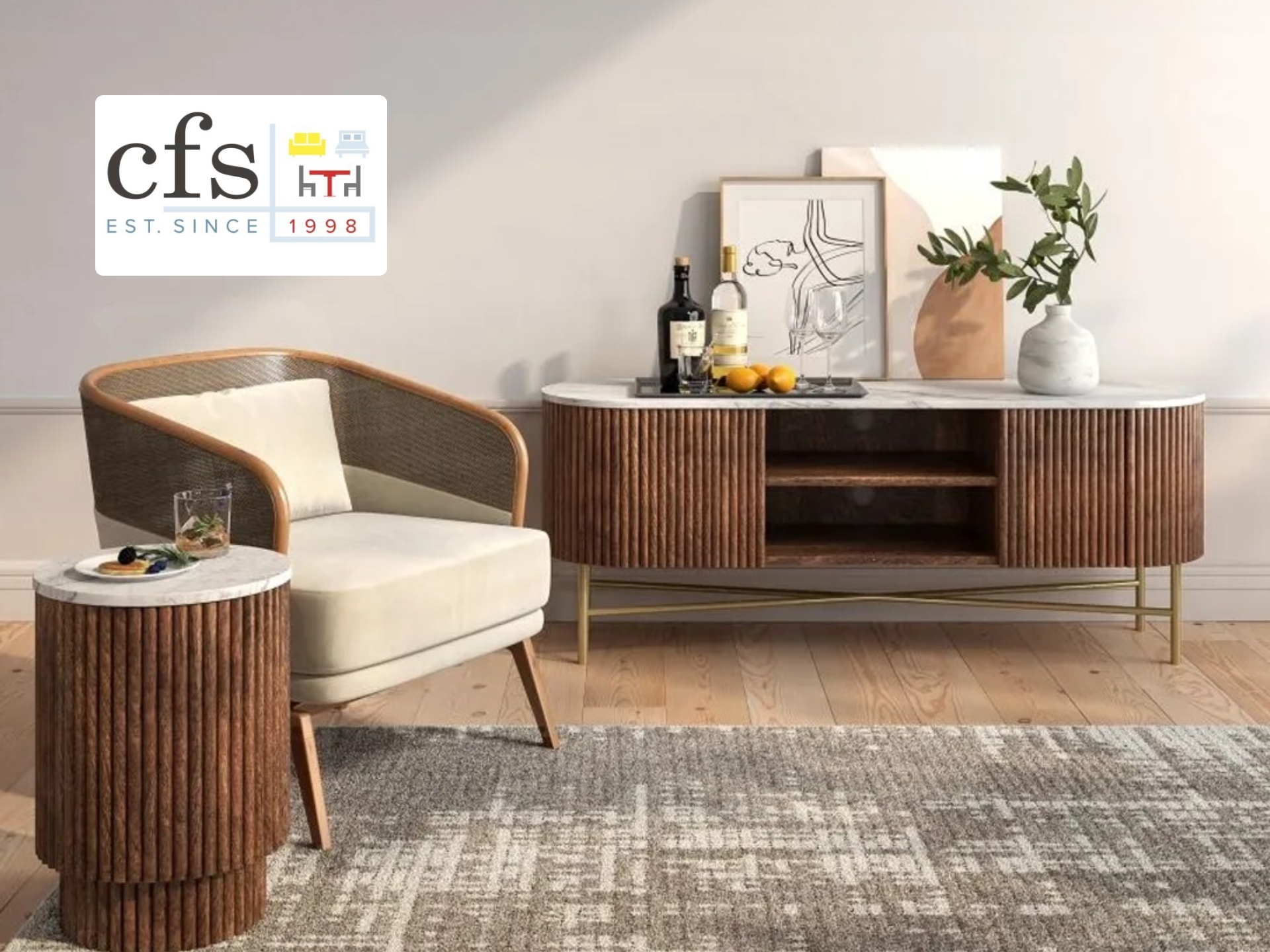 Choice Furniture Superstore - CFS Discount Code Choice Furniture Superstore cover featuring a wide selection of furniture, sofas, beds, and home decor. Brand: CFS. Retail and furniture shopping.