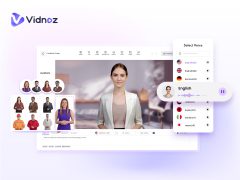Vidnoz logo and branding on a professional cover image. Stock video platform for creators.