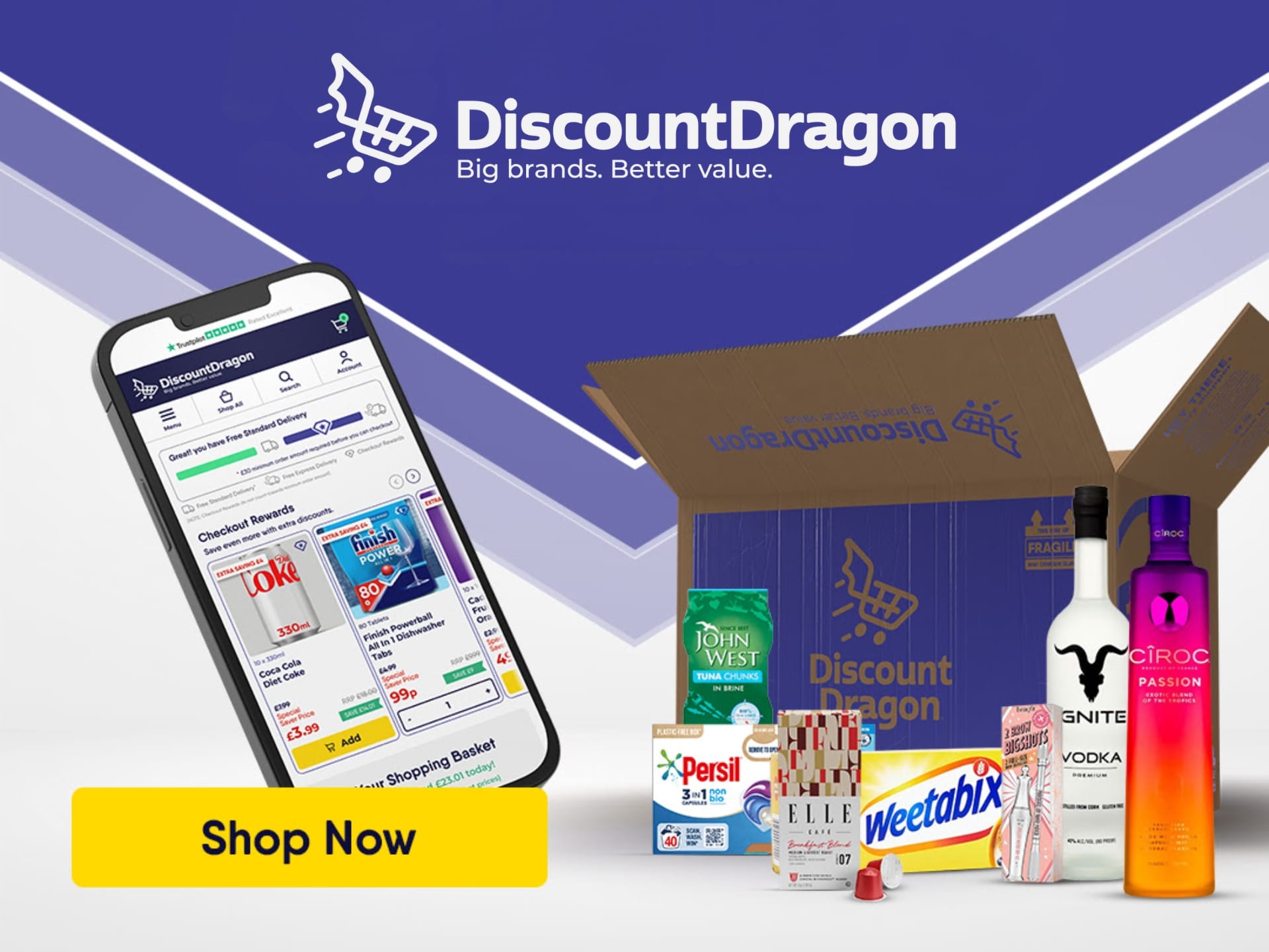 Discount Dragon Discount Code Discount dragon cover art for online grocery shopping UK, supermarket deals, delivery promotions. Image for best supermarkets comparison.