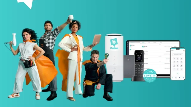 A professional bOnline digital workspace showing business communication tools and savings for UK small businesses.