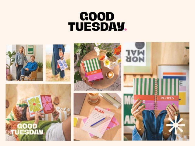 Good Tuesday branding image. Clean design with a modern aesthetic, promoting deals and savings. Brand identity for Good Tuesday.