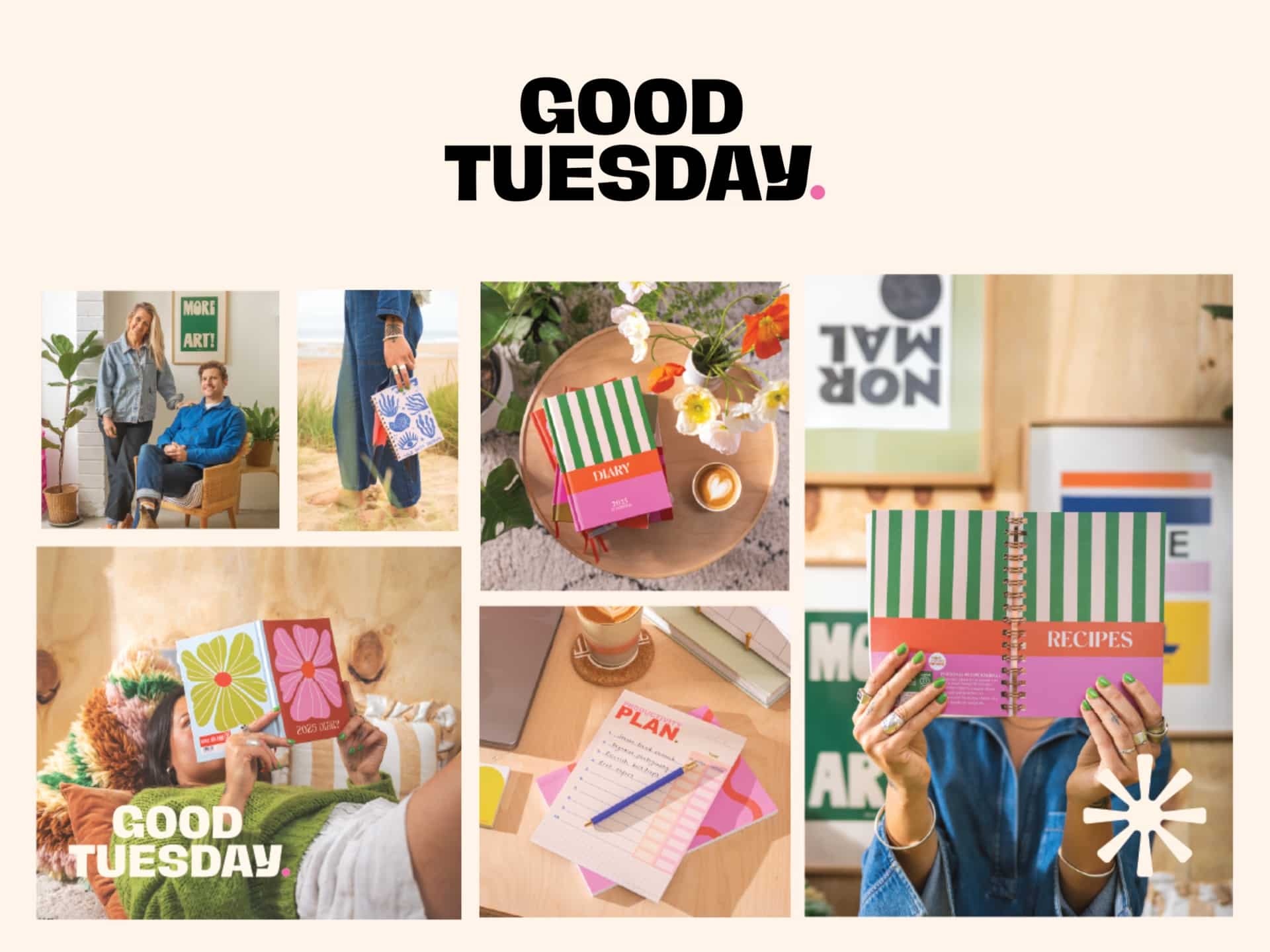 Good Tuesday branding image. Clean design with a modern aesthetic, promoting deals and savings. Brand identity for Good Tuesday.
