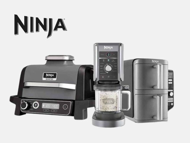 Ninja brand image, lifestyle shot showcasing kitchen appliances and a sleek design. High resolution, 1920x1440.