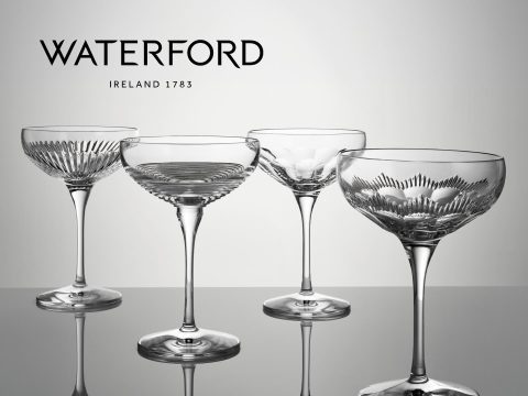 Waterford crystal glassware close-up, elegant design, luxury brand, sparkling, high-resolution image.